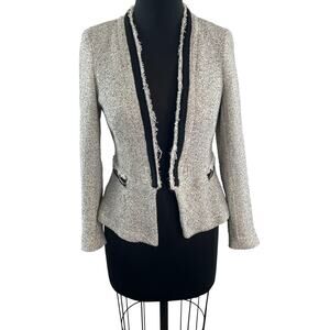 ZARA Basic Gray Black Boucle Blazer Cotton Shawl Lapel Single Breasted S Small